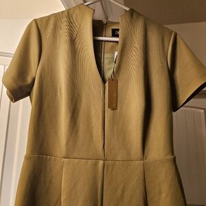 Tan Short Sleeve V-Neck Sheath Dress for Work